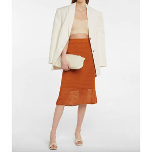 Vince Cotton Blend Crochet Knit Midi Skirt – Burnt Orange – Small